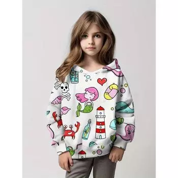 Толстовки с капюшоном для детей и подростков, для девочек-подростков, с рисунком русалки, повседневная, удобная, универсальная, топ, уличная мода, осенне-зимний наряд 150cm