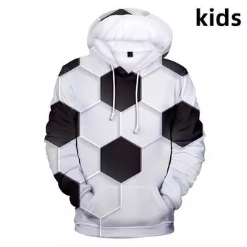 Толстовки с капюшоном для детей от 3 до 14 лет, толстовки с капюшоном для мальчиков и девочек с принтом «футбол», новые толстовки с капюшоном белого и черного цвета с принтом «футболка» для детей 100