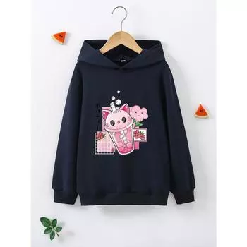 Толстовки с капюшоном для девочек, модная толстовка с капюшоном и принтом в виде мультяшного пузыря, повседневная универсальная толстовка с длинным рукавом и капюшоном на осень и весну 100