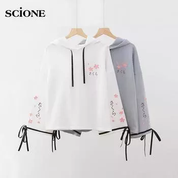 Толстовки с капюшоном для девочек-подростков в стиле аниме, свободный студенческий топ, японский женский свитер с капюшоном и расклешенными рукавами