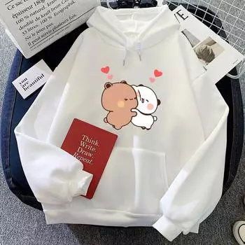 Толстовки с капюшоном для мужчин и женщин с принтом медведя панды Бубу и Дуду, пуловеры больших размеров, зимняя теплая толстовка в стиле Харадзюку унисекс, уличная одежда L