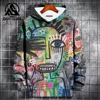 Толстовки с капюшоном для мужчин с 3D-принтом на лице, мужская одежда, мода, повседневная, с короткими рукавами, свободные, большие, уличные топы L