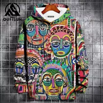 Толстовки с капюшоном для мужчин с 3D-принтом на лице, мужская одежда, мода, повседневная, с короткими рукавами, свободные, большие, уличные топы L