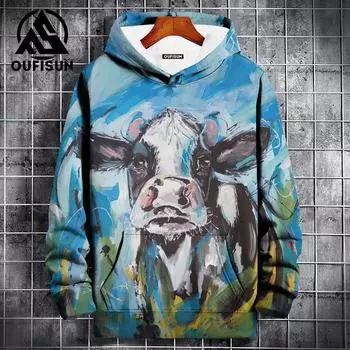 Толстовки с капюшоном для мужчин с изображением животных, 3D-принт с масляной живописью, высококачественная мужская одежда, свободный верх, уличная спортивная одежда в стиле Харадзюку S