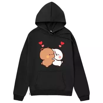 Толстовки с капюшоном для пар с пандой и коричневым медведем для девочек-подростков Kawaii Graphic Bubu Dudu Sweatshirt Women Cartoon Clothes Spring Tops S