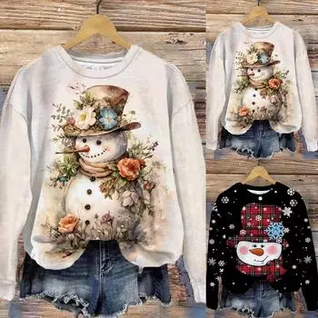 Толстовки с капюшоном для женщин, модная женская толстовка с рождественским принтом, флисовые рубашки с длинным рукавом, пуловеры, осенняя одежда Ropa De Mujer S