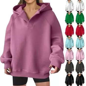 Толстовки с капюшоном для женщин, осенняя мода, повседневные топы с принтом цветов и букв, V-образный вырез, длинный рукав, свободная толстовка с капюшоном S