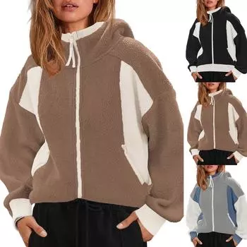 Толстовки с капюшоном для женщин, свободные толстовки, куртки осень-зима M чёрный