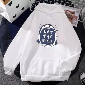 Толстовки с капюшоном Eat The Rich Funny Graphic Sudaderas Hombre с длинным рукавом для мужчин/женщин, повседневные зимние свитера с капюшоном, толстовки с принтом XS белый