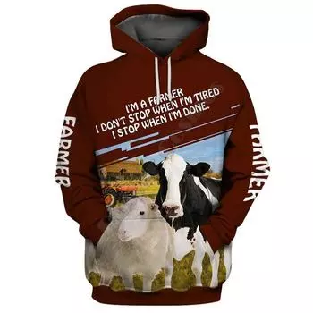 Толстовки с капюшоном Farmer 3D Printed Funny Pullover Men For Women Funny Hoodies Animal Sweater Drop Shipping 09 S