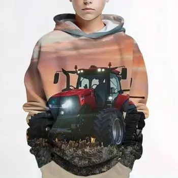 Толстовки с капюшоном Грузовики Тягачи 3D-принт Уличная одежда Модные толстовки для мальчиков и девочек Большие толстовки с капюшоном Детские свитера Спортивные костюмы для автомобилей и тракторов 110
