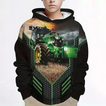 Толстовки с капюшоном Грузовики Тягачи 3D-принт Уличная одежда Модные толстовки для мальчиков и девочек Большие толстовки с капюшоном Детские свитера Спортивные костюмы для автомобилей и тракторов 100