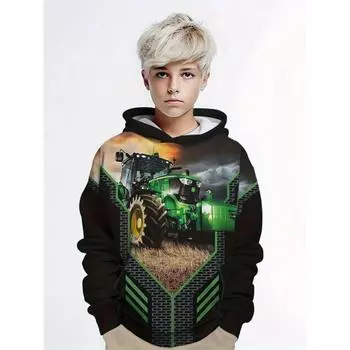 Толстовки с капюшоном Грузовики Тягачи 3D-принт Уличная одежда Модные толстовки для мальчиков и девочек Большие толстовки с капюшоном Детские свитера Спортивные костюмы для автомобилей и тракторов 100CM