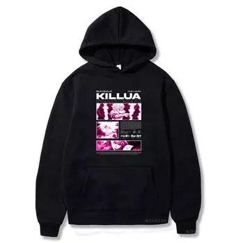 Толстовки с капюшоном HUNTERHUNTER в японском стиле Goth Killua Zoldyck Casual Loose Manga Streetwear Black Fleece Hooded Sweatshirts S чёрный