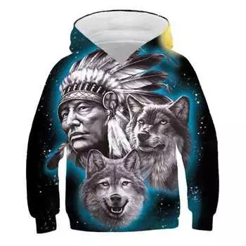 Толстовки с капюшоном и изображением животных волка для мальчиков, новые осенние топы для мальчиков, свитшот, детский пуловер с 3D-принтом и длинными рукавами для мальчиков с героями мультфильмов, толстовки с капюшоном для мальчиков 100