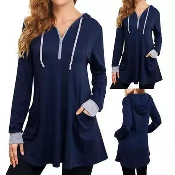 Толстовки с капюшоном и застежкой-молнией Свободная посадка с длинными рукавами и прямыми карманами Повседневная туника с капюшоном 2XL красный