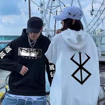 Толстовки с капюшоном из японского аниме «Берсерк», осень-зима, пуловеры унисекс с длинными рукавами в стиле Харадзюку, уличная одежда, одежда с рисунком манги, Y2k, толстовка XL