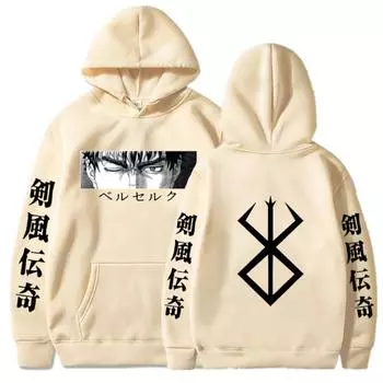 Толстовки с капюшоном из японского аниме «Берсерк», осень-зима, пуловеры унисекс с длинными рукавами в стиле Харадзюку, уличная одежда, одежда с рисунком манги, Y2k, толстовка S