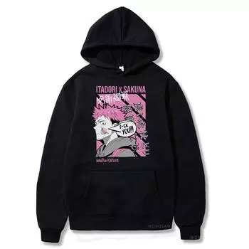 Толстовки с капюшоном из японского аниме «Jujutsu Kaisen» Itadori Yuji, осенняя уличная одежда, большие толстовки с принтом манги, женские и мужские модные топы с героями мультфильмов S чёрный
