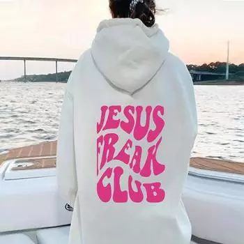 Толстовки с капюшоном «Jesus Freak Club», осень-зима, большие буквы для мужчин и женщин, пуловер в стиле хип-хоп, удобные флисовые толстые теплые толстовки S розовый