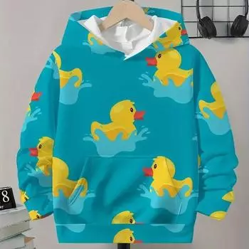 Толстовки с капюшоном Kawaii Animals Yellow Duck 3D Print Sweets Boys Girls Harajuku Unisex Hooded Sweats Kids Ethnical Style Clothes 100CM