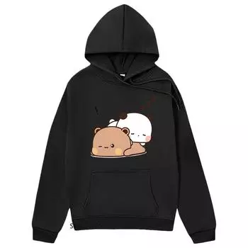 Толстовки с капюшоном Kawaii Graphic Bubu Dudu Love Sleep, толстовка Bubu Dudu с рисунком медведя-панды для женщин, повседневная одежда из флиса, весенние топы S
