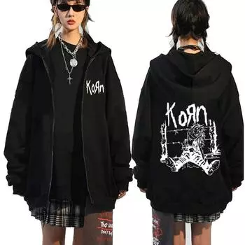 Толстовки с капюшоном Korn Zipper Rock Band WORLD TOUR Толстовки в стиле хип-хоп, уличная одежда, куртка на молнии для мужчин и женщин, флисовая одежда с длинным рукавом S