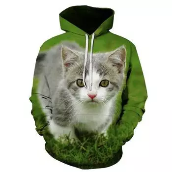 Толстовки с капюшоном Милые мультяшные животные Кот 3D-принт Толстовки мужские и женские с капюшоном Толстовка большого размера для детей Пуловеры Толстовки Спортивные костюмы Пальто S