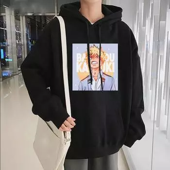 Толстовки с капюшоном My Hero Academia Katsuki Bakugo, уличная одежда в стиле японского аниме, каваи, пуловер с героями мультфильмов для мужчин и женщин, повседневные зимние толстовки S чёрный