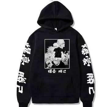 Толстовки с капюшоном My Hero Academia Katsuki Bakugo, пуловер в стиле Харадзюку, одежда с принтом аниме, зимние толстовки унисекс S чёрный