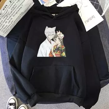 Толстовки с капюшоном Nanami Momozono и Tomoe с принтом Японская манга Kamisama Kiss Толстовки Аниме Мужские принтованные длинные рукава Пуловеры Мужские топы S чёрный
