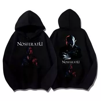 Толстовки с капюшоном Nosferatu Bill Skarscard Nosferatu Creative Aesthetic Pullovers Women Men Harajuku Sweatshirt Two Sides Print Y2K Hoody XS чёрный