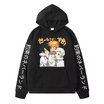 Толстовки с капюшоном «Обещанный Неверленд», мужская толстовка в стиле Харадзюку, популярное японское аниме, Эмма Норман Рэй, уличная одежда с капюшоном и мужским рисунком S чёрный