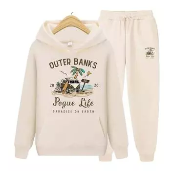 Толстовки с капюшоном Outer Banks, комплект с капюшоном большого размера, осенне-зимняя толстовка + брюки, комплект из двух предметов, женский комплект с длинными рукавами S