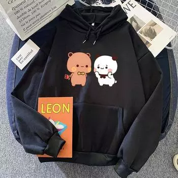 Толстовки с капюшоном Panda Bear Bubu Dudu, уличная одежда, с капюшоном, с длинным рукавом, для женщин и мужчин, кавайные мультяшные принты, пуловеры, зима S чёрный
