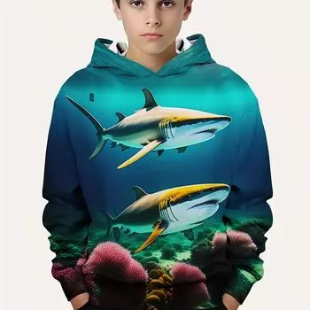Толстовки с капюшоном с 3D-печатью Реалистичная акула Уютные детские повседневные стильные удобные новинки свитшоты с длинным рукавом осень-зима 100