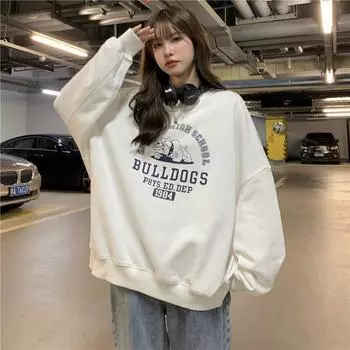 Толстовки с капюшоном с буквенным принтом для женщин, осенняя свободная студенческая толстовка с круглым вырезом и длинным рукавом M