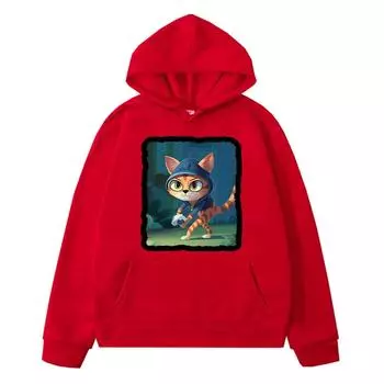 Толстовки с капюшоном Super Kitties, осенняя флисовая толстовка с капюшоном в стиле аниме y2k sudadera, детская одежда, повседневная куртка для мальчиков и девочек, детская одежда 130 красный
