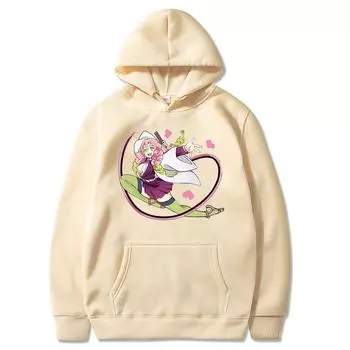 Толстовки с капюшоном в стиле аниме «Demon Slayer Mitsuri Kanroji», повседневная уличная одежда Kawaii с героями мультфильмов для мужчин и женщин, корейская версия, большой теплый свитшот унисекс S чёрный