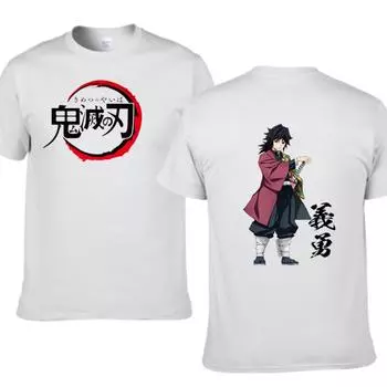 Футболка с аниме «Убийца демонов», мужская/женская футболка Giyuu Manga Kimetsu No Yaiba, футболки унисекс с рисунком, свободная повседневная футболка с круглым вырезом S чёрный