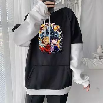 Толстовки с капюшоном в стиле аниме «Стальной алхимик» Эдвард Элрик «Забавные друзья», осень-зима, мужская и женская теплая толстовка с капюшоном большого размера XS чёрный