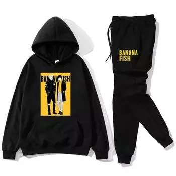 Толстовки с капюшоном в стиле «банан и рыба», брюки, костюм, повседневная толстовка для мальчиков и девочек, мужские и женские осенне-зимние толстовки + брюки, мужская одежда XXXL