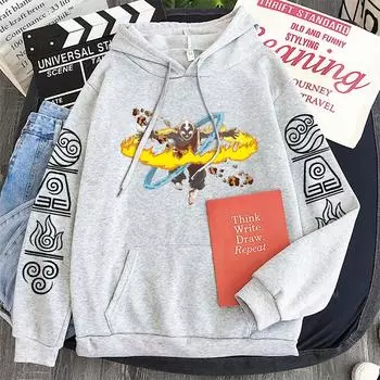 Толстовки с капюшоном в стиле Харадзюку из японского аниме «Повелитель воздуха», модные зимние теплые универсальные толстовки с рисунком «Аанг огонь» для мужчин и женщин S чёрный