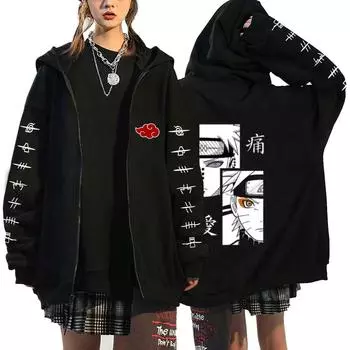 Толстовки с капюшоном в стиле японского аниме, осенние мужские пальто, куртки, толстовки с мультяшным принтом, Учиха Саске, манга, толстовки на молнии, кардиган, уличная одежда, топы на молнии S чёрный