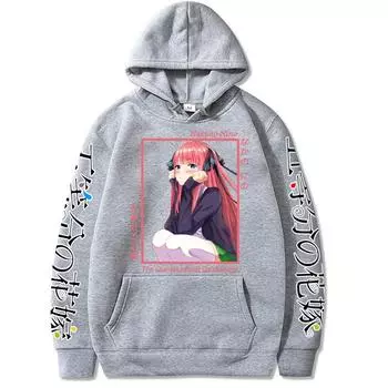 Толстовки с капюшоном в стиле японского аниме The Quintuplets Nino Nakano, толстовки унисекс с принтом, женская уличная одежда, повседневная толстовка в стиле Харадзюку XS чёрный