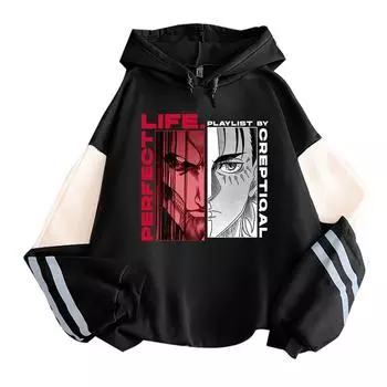 Толстовки с капюшоном в стиле японского аниме «Атака титанов» Толстовки с капюшоном «Эрен Йегер» в корейском стиле с длинными рукавами в стиле мультфильма «Харадзюку» с теплым капюшоном XS чёрный