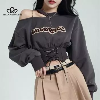 Толстовки с капюшоном в стиле ретро для девочек, женские тонкие короткие модные повседневные толстовки с капюшоном L серый