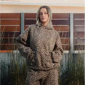 Толстовки с капюшоном в винтажном стиле с леопардовым принтом для женщин, американская ретро-мода, уличная одежда, хип-хоп, свободная толстовка с капюшоном, осень S коричневый