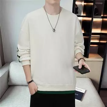 Толстовки с круглым вырезом, круглый вырез, мужской тонкий свободный свитер, весенне-осенний тренд, универсальные топы, повседневная рубашка для мальчиков M чёрный