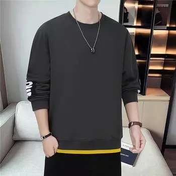 Толстовки с круглым вырезом, круглый вырез, мужской тонкий свободный свитер, весенне-осенний тренд, универсальные топы, повседневная рубашка для мальчиков M абрикосовый